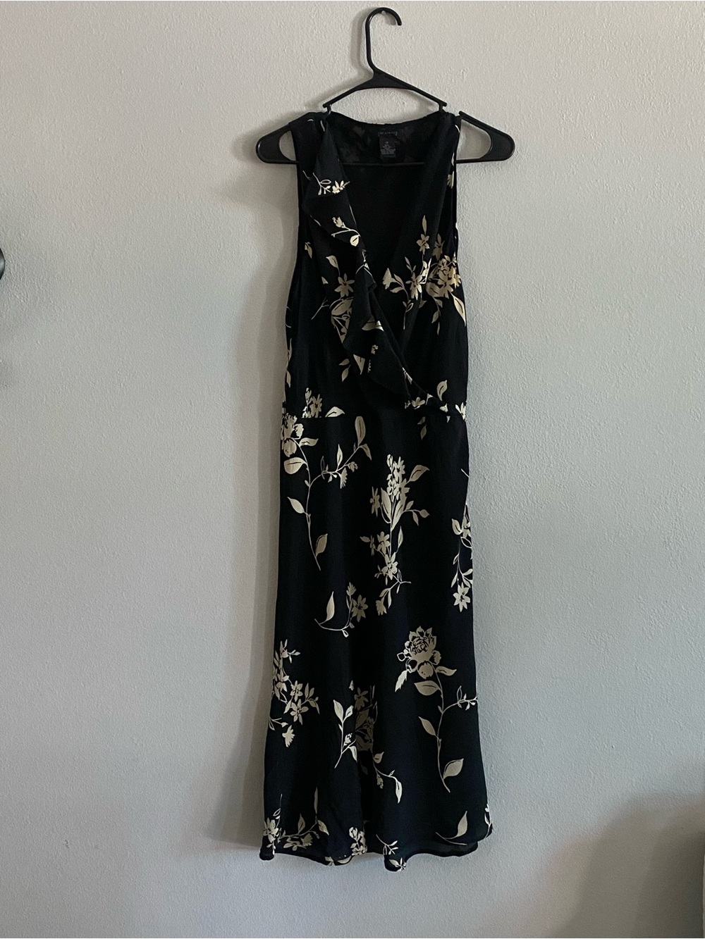 The Limited Silk Sleeveless Black Maxi Dress with Cream Floral Print